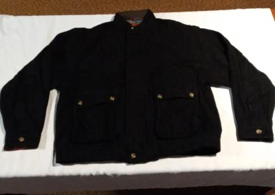 VTG Boston Traders Wool Flannel Lined Bomber Jacket Pockets Full Zip Black XL - Image 1 of 4