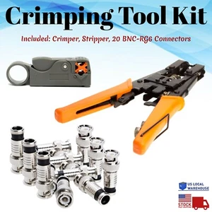 RG6 Crimping Striping Tool Kit Coaxial BNC RCA F Cable Crimper Cutter Coax Set - Picture 1 of 15