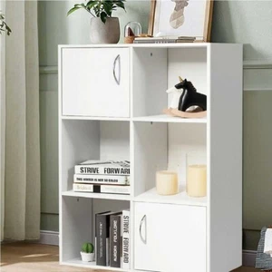 Mobile Scaffale Libreria 6 Cubi 2 Ante in Legno MDF Design Moderno Bianco Ingres - Foto 1 di 7