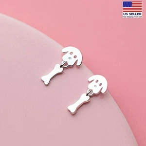 Women 925 Sterling Silver Jewelry Earrings Cute Dog Bone Delicate Studs 1387 - Picture 1 of 3