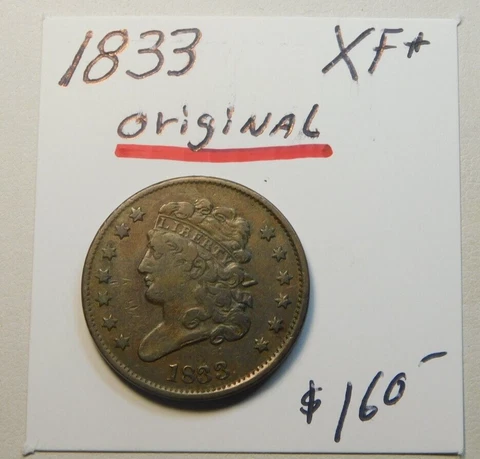 SPECIAL 1833 HALF CENT 100% ORIGINAL XF+ CHOCOLATE BROWN - FREE SHIPPING!!!!! ⭐⭐ Cover