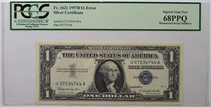 1957B $1 SILVER CERTIFICATE ERROR FR 1621 PCGS CURRENCY 68 SUPERB GEM NEW 68 PPQ - Picture 1 of 2