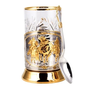 Bogatyrs Russisch Vergoldet Glas Halter Set Подстаканник Три Богатыря - Bild 1 von 10