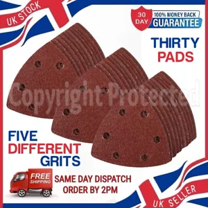 30 SANDING PADS TRIANGULAR MIXED GRADE SANDER DELTA PALM MOUSE DETAIL SAND PAPER - Picture 1 of 4