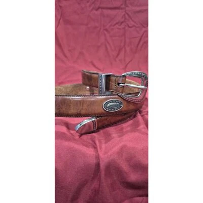 Cinturón vaquero vintage de cuero marrón talla 40 Western plateado conchos hebilla usado en excelente estado Foto 1 de 4