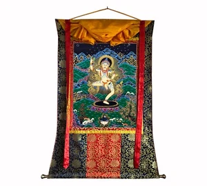 Machig Labdron Thangka Gemälde, Handarbeit Seidenbrokat montiert Machig Labdron - Bild 1 von 7