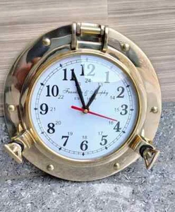 Polished Brass Nautical Porthole Clock – Maritime Ship’s Timepiece - Picture 1 of 7