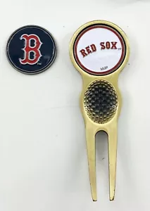 Baseball MLB Golf Divot Repair Tool Silver 2 Prong Ballmark Boston Red Sox - Picture 1 of 3