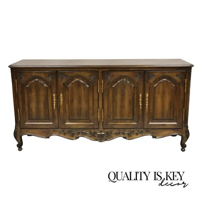 Vintage French Country Provincial Style Carved Walnut 4 Door Sideboard Credenza - Image 1 of 4
