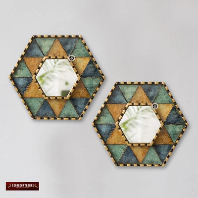 Handmade Star of David Wall Mirror set 2, Painted glass Mirror with gold leaf - Image 1 of 4