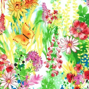 Stoff Blumen Garten im Sommer Schmetterlinge Digital EESCO Baumwolle 1/4 Yard 003 - Bild 1 von 2