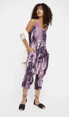 NEW Sz S Free People One Teaspoon Moonridge Harem Jumpsuit Purple White Tie-dye - Image 1 of 3