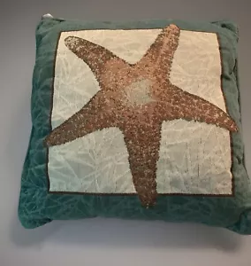 Tapestry Pillow Starfish Forest Green. 17” X 17” Beach Decor - Picture 1 of 2