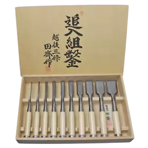 Oire Nomi Tasai Chisels Set of 10 Bench Polished Finish Blue Steel Paulownia box - Picture 1 of 4