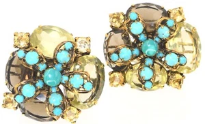 IRADJ Moini earrings Turquoise Aquamarine Topaz Quartz Gem Large Statement - Picture 1 of 11