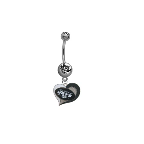 New York Jets Swirl Heart Football Belly Button Navel Ring Piercing Cover