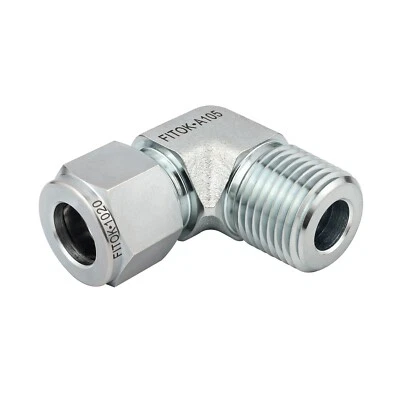 FITOK 1/2 in OD × 1/2 MNPT Elbow Zinc Plated Steel Compression Fitting 5900 psi - Image 1 of 2