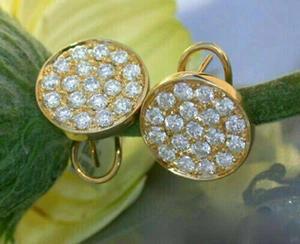 1.00Ct Round Cut Simulated Diamond Cluster Hoop Earrings 14K Yellow Gold Finish - Picture 1 of 5