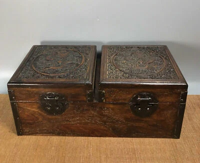 12'' Chinese Antique Wood Box natural Old Rosewood Box Jewelry Box dragon - Image 1 of 4