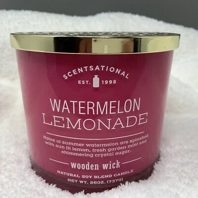 Limonada de sandía Scentsational vela de mezcla de soja natural grande 26 oz mecha de madera Foto 1 de 4