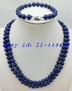 Pulsera collar con cuentas de piedras preciosas redondas de lapislázuli azul de 10 mm 36/7,5 pulgadas regalo - Imagen 1 de 4