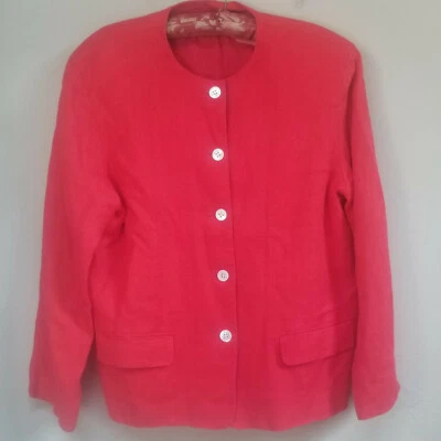 Chaqueta Blazer Anne KleinII Para Mujer Grande Roja 100% Lino Bolsillos Con Botones  Foto 1 de 4