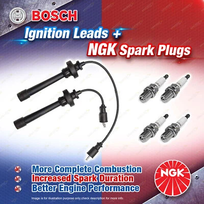 4 x NGK Spark Plugs + Bosch Ignition Leads for Mitsubishi Pajero IO QA 1.8 2.0 - image 1 of 2
