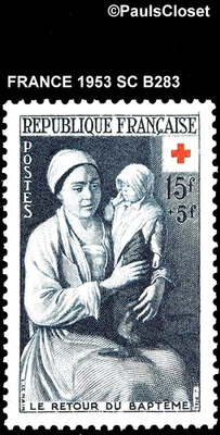 FRANCE 1953 SC B283 RED CROSS RETURN FROM BAPTISM INDIGO 15f+5f MNH OG P13 F/VF - Image 1 of 2