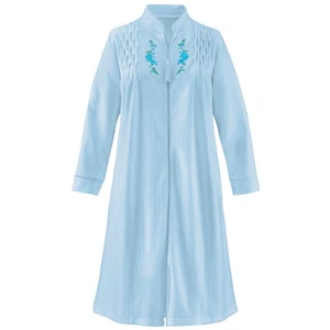 Smocked Embroidered Floral Zip-Front Long Sleeve Robe - Picture 1 of 5