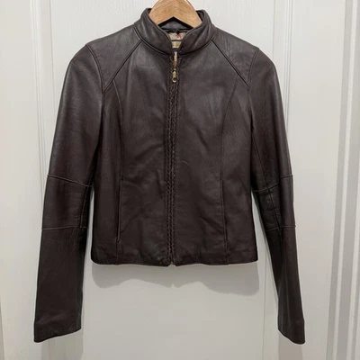 Chaqueta Wilsons Cuero Marrón Moto Trenzada Cremallera Soporte Cuello Bolsillo Talla XS Foto 1 de 4