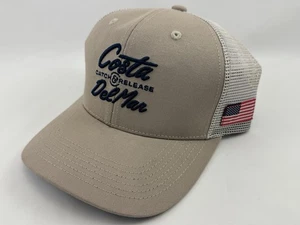 COSTA DEL MAR CATCH & RELEASE TRUCKER DRUCKKNOPFLASCHE MÜTZE KAPPE AMERIKANISCHE FLAGGE BEIGE - Bild 1 von 6