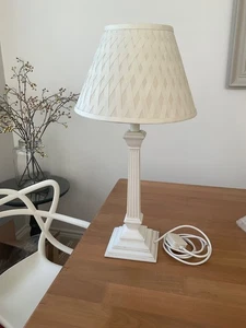 Pair of Laura Ashley Tall White Corinthian Column Table Lamps & Pleated Shades - Picture 1 of 3