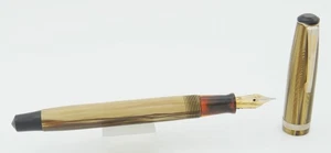 Wearever Gold Striated Celluloid w/Gold Trim Button-Filler Fountain Pen - 1940's - Picture 1 of 6