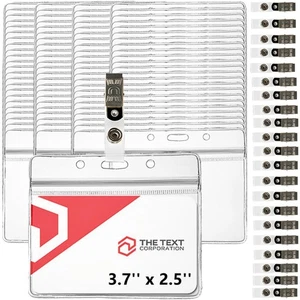 100 Pieces Clear ID Card Holders with Clips - Horizontal Badge Holder - Picture 1 of 7