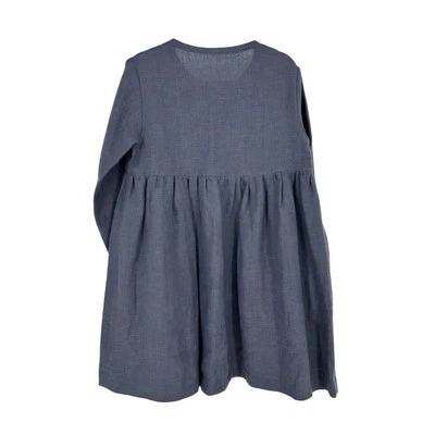 Girls 5Y Hand Made 100% linen Dress Button Front Graphite Blue Long Sleeve Boho - Image 1 of 4