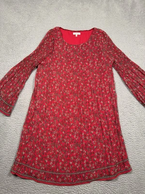 Max Studio Kleid rot ditsy Blumen Plissee Etuikleid Boho Pullover Glockenärmel XL - Bild 1 von 4