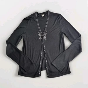 COLLETTE DINNIGAN 100% Silk Knit Cardigan Embellished Black Size XL See Pics - Picture 1 of 16