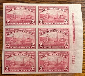 US Stamp #373 -1909 - Hudson-Fulton Celebration: Imperf. Plate Block of 6 - XF - Picture 1 of 2