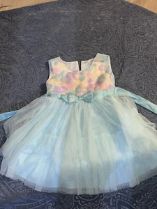 Jona Michelle Girls 4 T Blue Fit & Flare Special Occasion Floral Tiered Dress - Picture 1 of 5