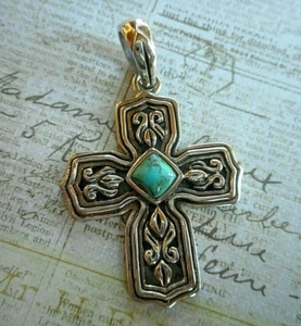 Barse Oxidized Sterling Silver 925 Turquoise Cross Pendant W/ Display Card 31A1 - Picture 1 of 10