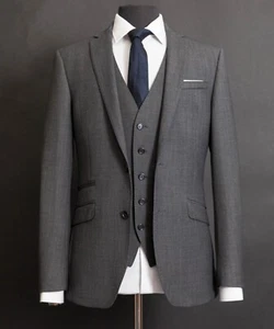 Tom Percy Grey 3 Piece Suit British Tailoring Wool 46R W40 L31 RRP £369.99 - Picture 1 of 14