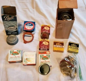 VTG Canning Lid Lot Ball Zinc Caps Jar Rubbers Kerr Gardeners Kitchen Bernardin - Picture 1 of 17