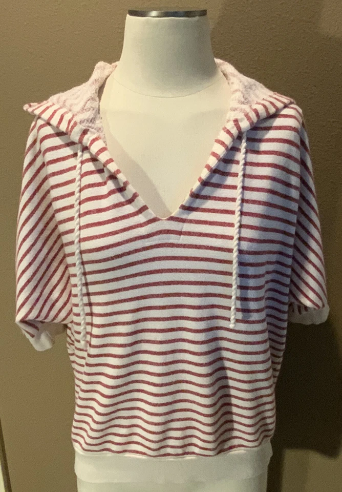 Espléndida Sudadera con Capucha de Algodón Playa Costera a Rayas con Mangas Cortas Dolman Foto 1 de 4