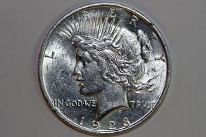 1923-D Mint State 360 Degree Die Crack Ob MS 90% Silver Peace Dollar (PDX1277) - Picture 1 of 8