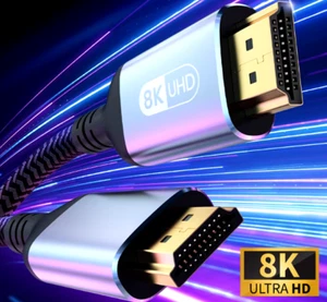 CAVO HDMI RISOLUZIONE ULTRAHD 8K 2.1 ALTA VELOCITÀ PLACCATO ORO CAVO INTRECCIATO - Foto 1 di 9