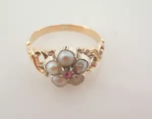 Georgian 15 ct Gold Pearl & Ruby Ring - Picture 1 of 7