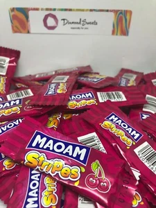 100 x HARIBO MAOAM STRIPES CHERRY FLAVOUR FRUIT CHEWS SWEETS KIDS PARTY - Picture 1 of 2