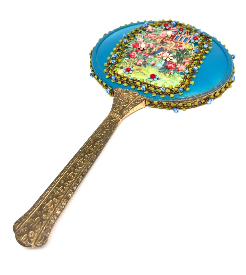 Espelho de mão antigo com cristal por Michal Negrin lindo espelho #39# - Imagem 1 de 4