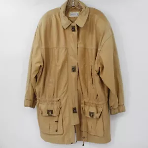 Vintage Arizona Jean Company Coat Womens 1X Tan Leather Full Zip Pockets western - Picture 1 of 24