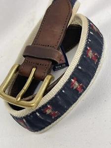 VINEYARD VINES OLE MISS COLONEL REB Leather Canvas Belt - Size 26 - Blue - Picture 1 of 9